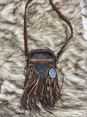 Louis Vuitton Brown Monogram Fringe Crossbody Bag with Tan Accents